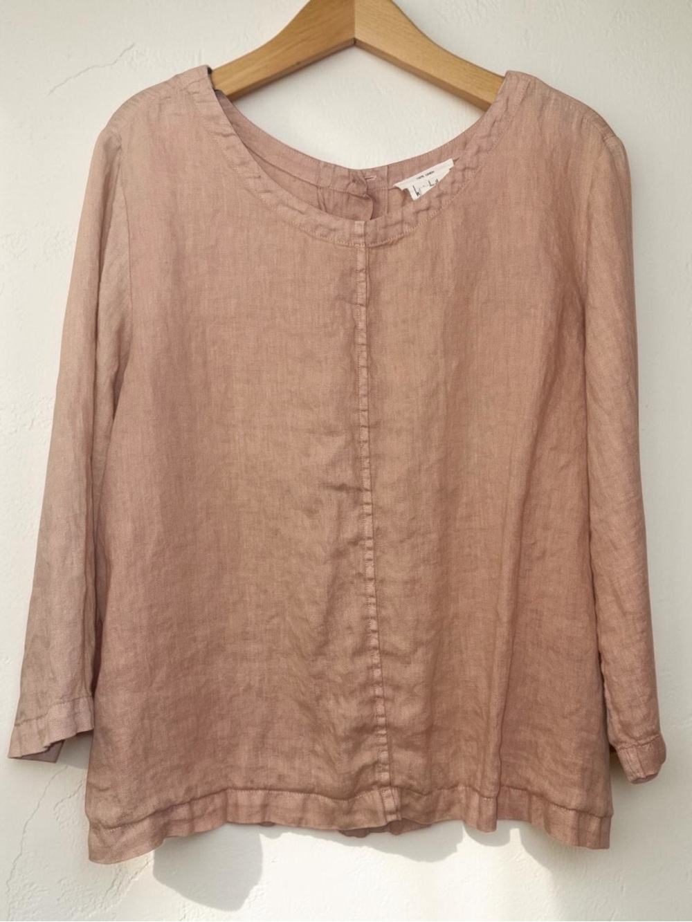 Nicole Miller Linen Button-Back 3/4 Sleeve Blouse Blush Pink XL